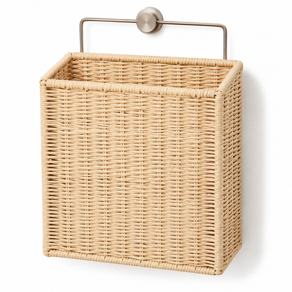 Woven Bathroom Storage Basket with Handle – Natural Organizer for Towels, Shampoo & Shower Essentials