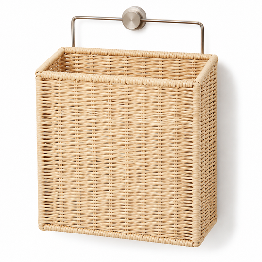 Woven Bathroom Storage Basket with Handle – Natural Organizer for Towels, Shampoo & Shower Essentials