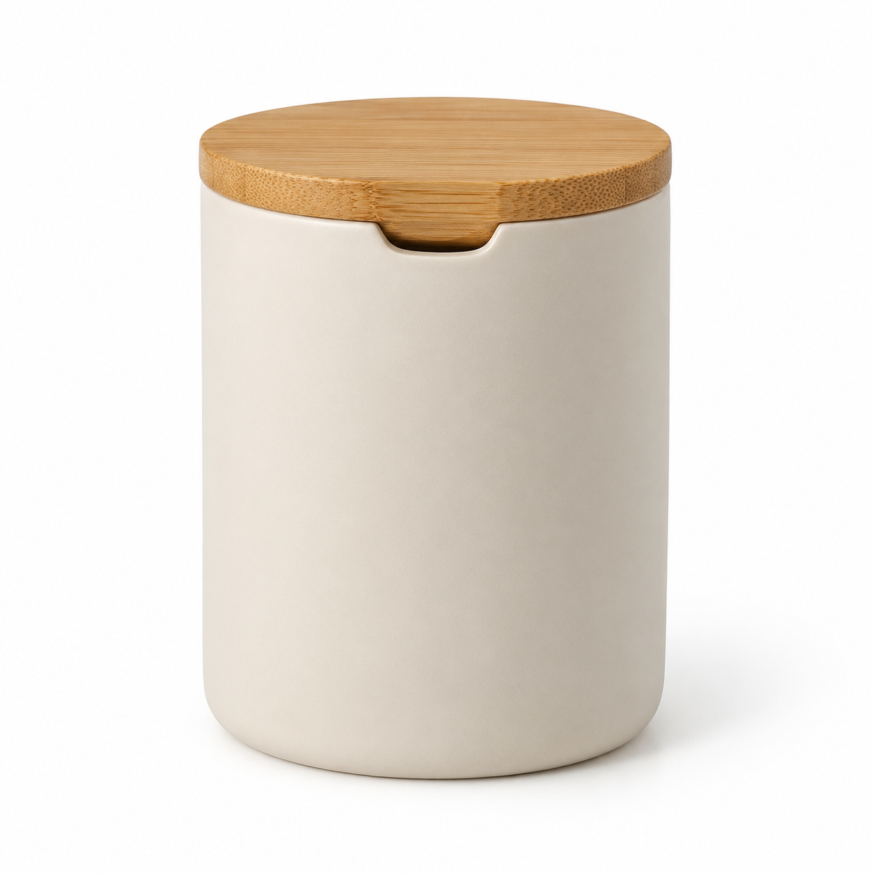 Ceramic Bathroom Storage Jar with Bamboo Lid – Minimalist Organizer for Cotton Pads, Swabs & Beauty Essentials