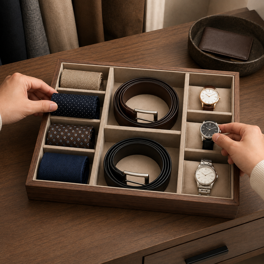Luxury Tie & Watch Organizer Tray – Multi-Compartment Drawer Storage for Men’s Accessories