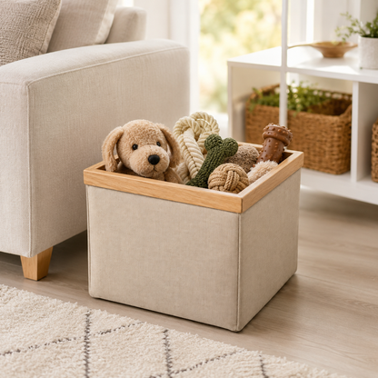 Fabric Storage Basket with Wooden Frame – Minimalist Organizer for Toys, Blankets & Home Storage