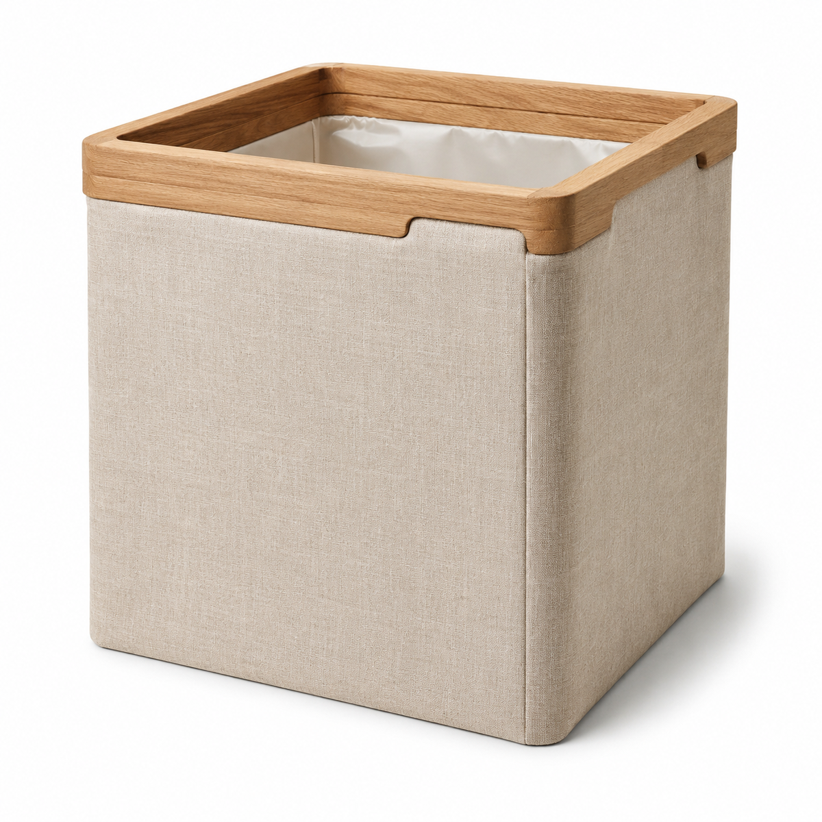 Wood Frame Fabric Storage Basket – Minimalist Home Organizer for Blankets, Clothes & Household Items