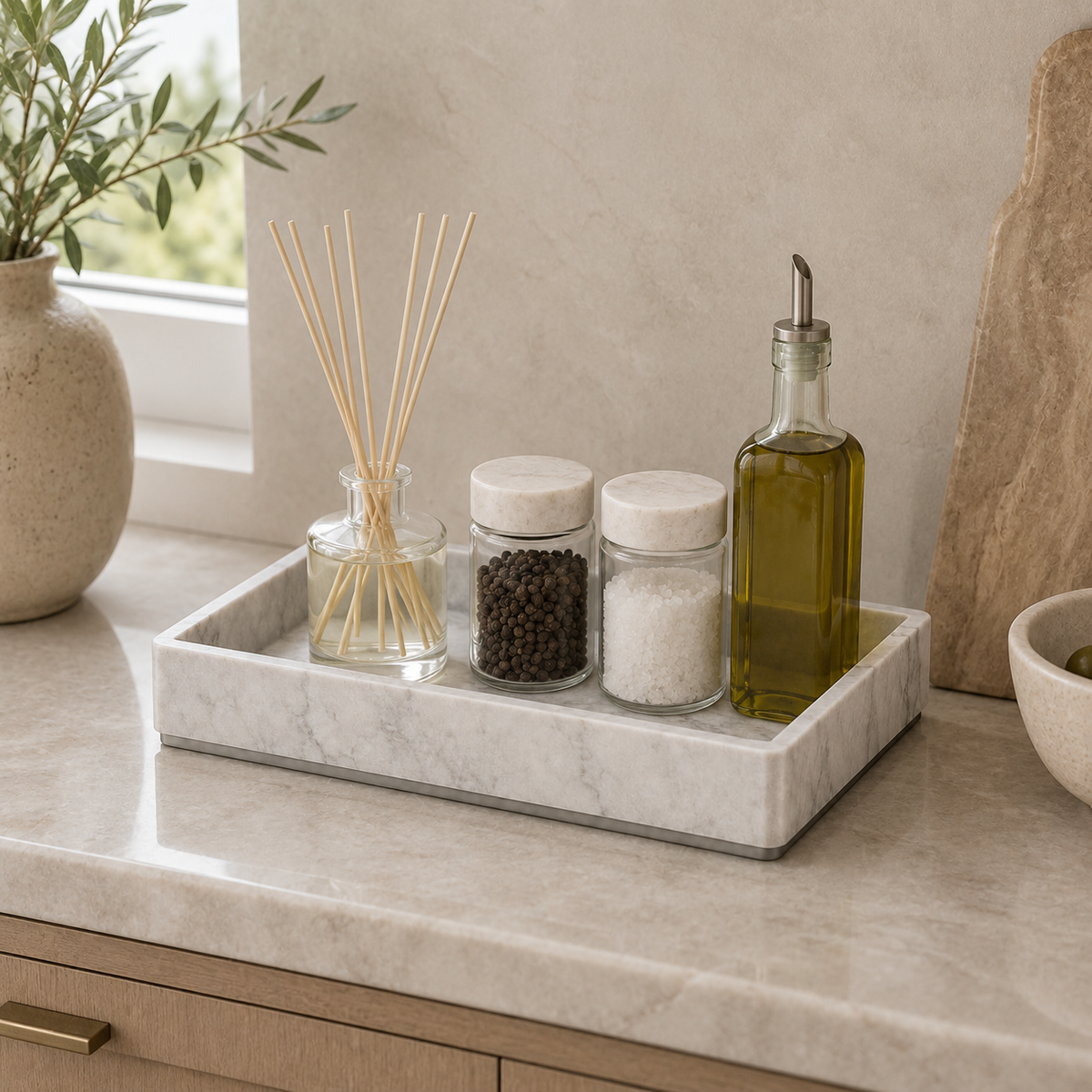 Marble Tray for Bathroom & Home Decor – Elegant Countertop Organizer for Vanity, Kitchen & Accessories