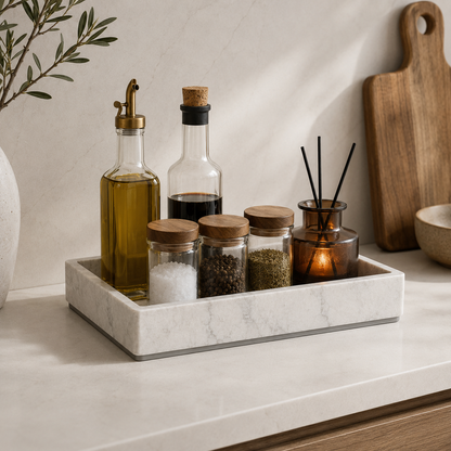 Marble Tray for Bathroom & Home Decor – Elegant Countertop Organizer for Vanity, Kitchen & Accessories