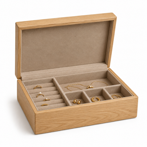 Wooden Jewelry Box with Compartments – Elegant Jewelry Organizer for Rings, Earrings & Accessories