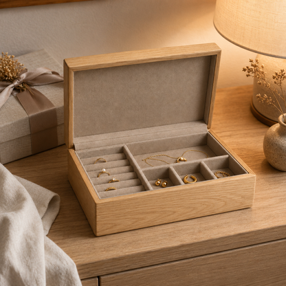 Wooden Jewelry Box with Compartments – Elegant Jewelry Organizer for Rings, Earrings & Accessories
