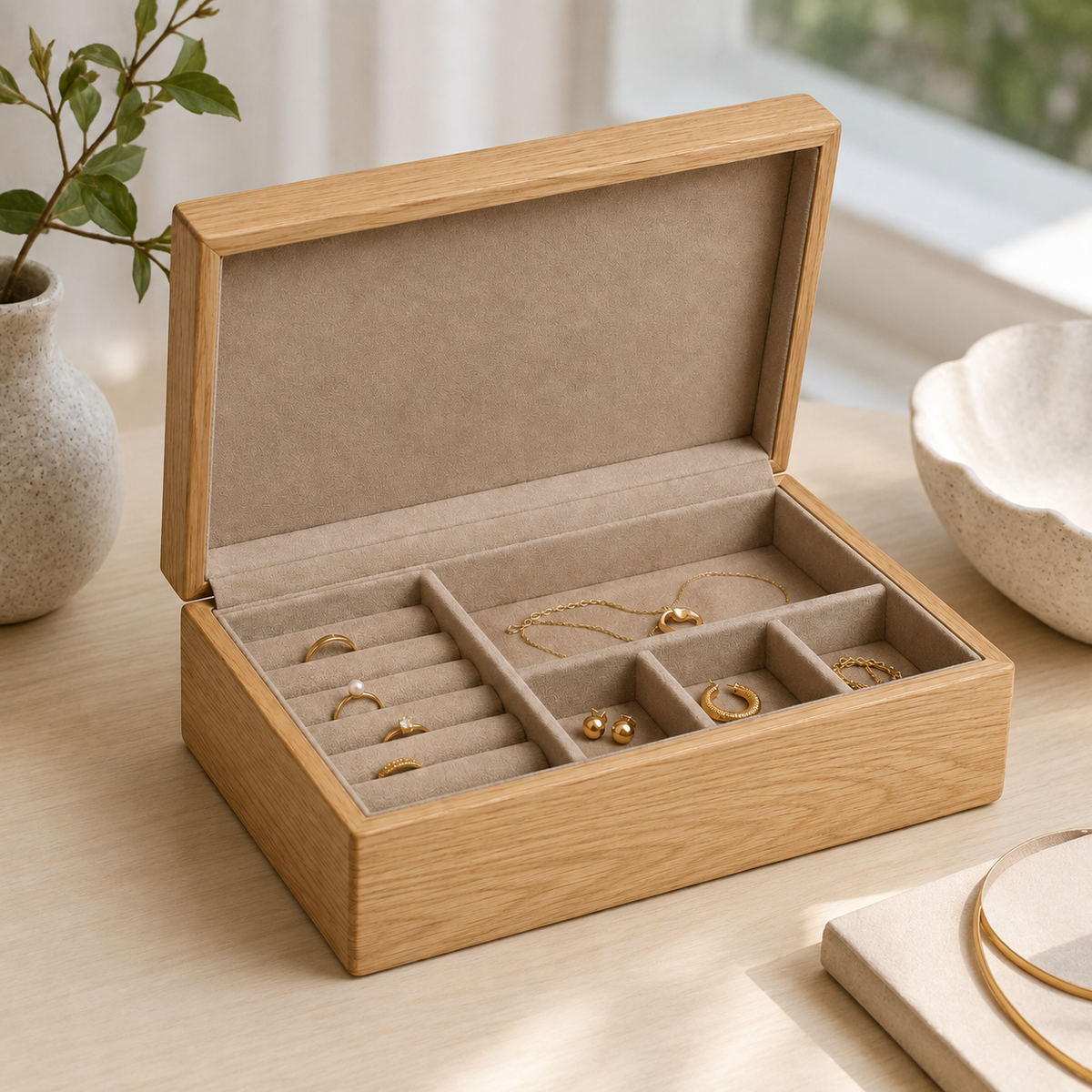 Wooden Jewelry Box with Compartments – Elegant Jewelry Organizer for Rings, Earrings & Accessories