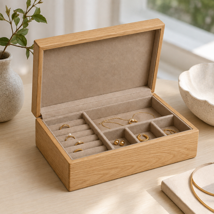 Wooden Jewelry Box with Compartments – Elegant Jewelry Organizer for Rings, Earrings & Accessories