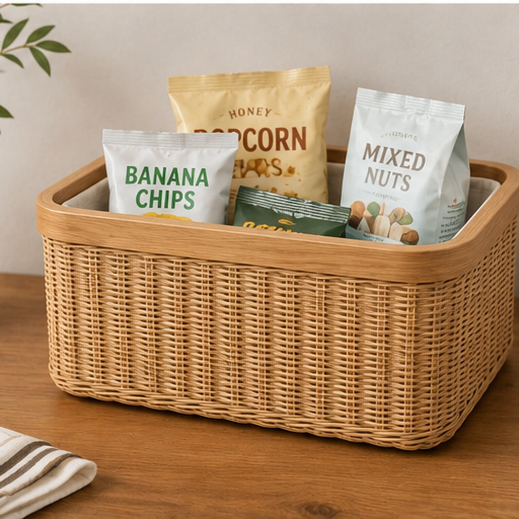 Woven Storage Basket with Fabric Liner – Natural Rattan Organizer for Bathroom, Kitchen & Home