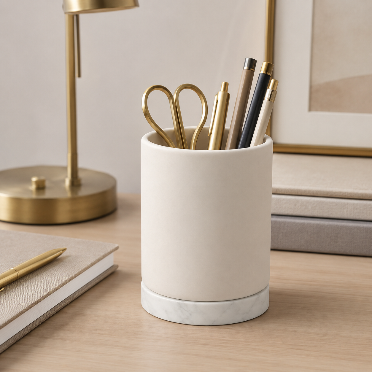 Minimalist Ceramic Makeup Brush Holder – Elegant Cosmetic Brush Organizer for Vanity & Beauty Storage