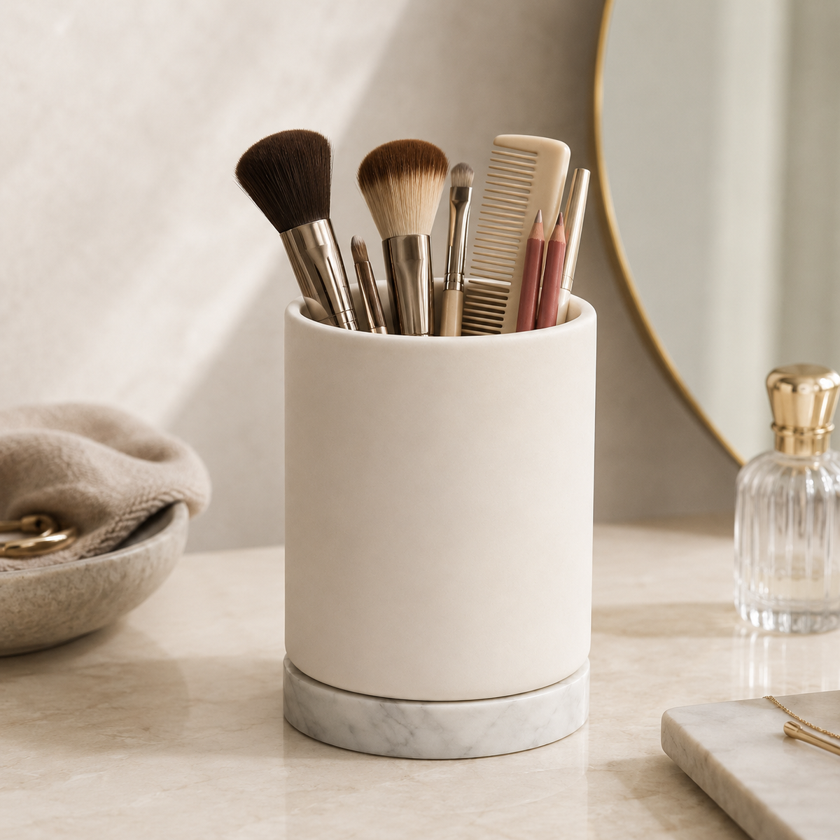 Minimalist Ceramic Makeup Brush Holder – Elegant Cosmetic Brush Organizer for Vanity & Beauty Storage