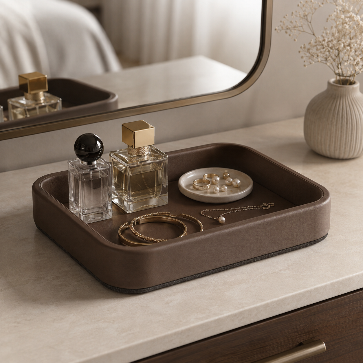 Luxury Leather Catchall Tray – Minimalist Organizer for Jewelry, Keys & Everyday Essentials