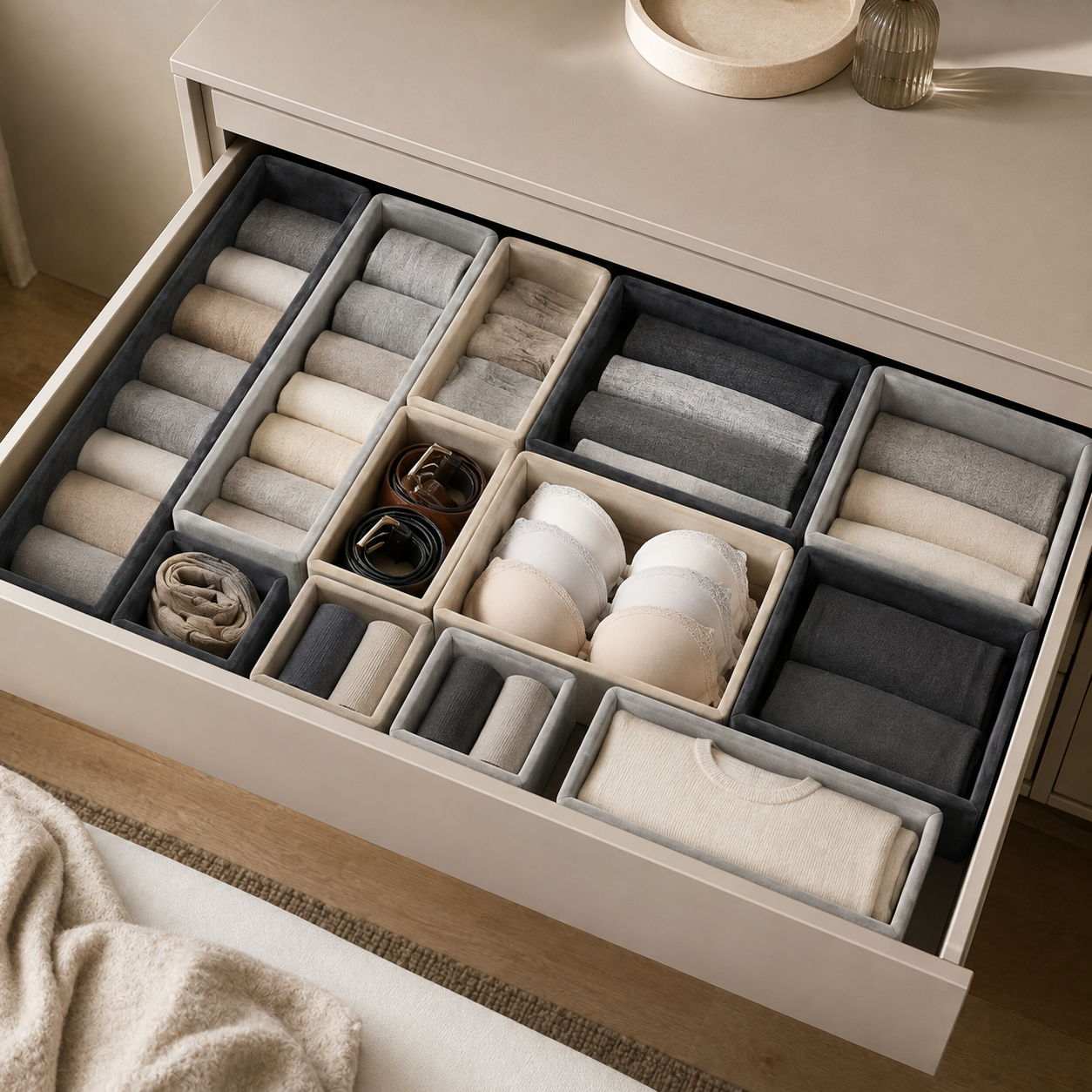 Modular Drawer Organizer Trays – Adjustable Storage Dividers for Jewelry, Makeup & Small Essentials