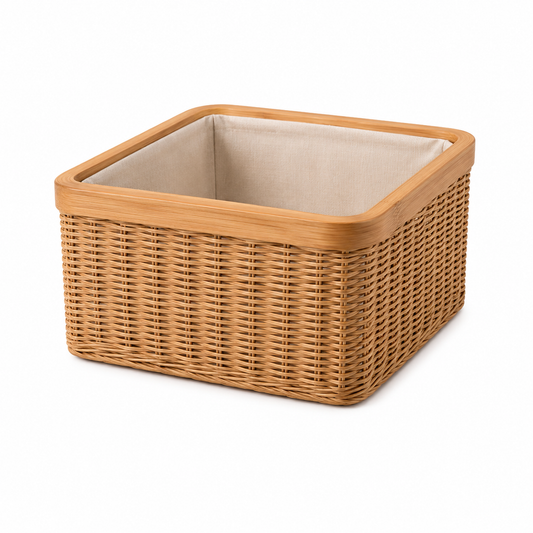 Woven Storage Basket with Fabric Liner – Natural Rattan Organizer for Bathroom, Kitchen & Home