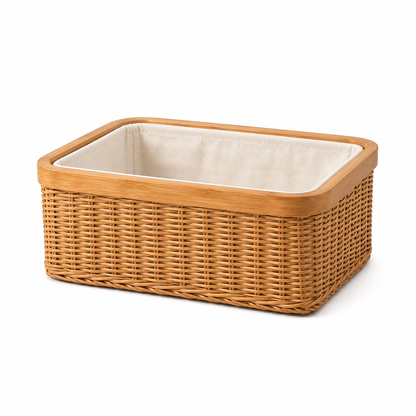 Woven Storage Basket with Fabric Liner – Natural Rattan Organizer for Bathroom, Kitchen & Home