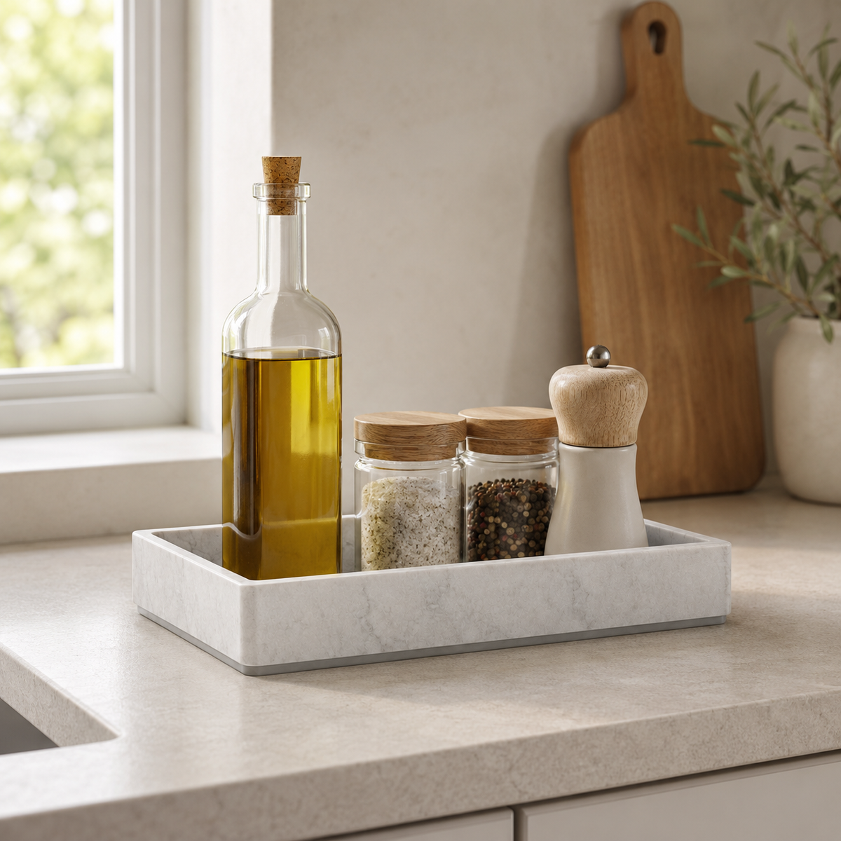 Marble Tray for Bathroom & Home Decor – Elegant Countertop Organizer for Vanity, Kitchen & Accessories