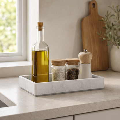 Marble Tray for Bathroom & Home Decor – Elegant Countertop Organizer for Vanity, Kitchen & Accessories